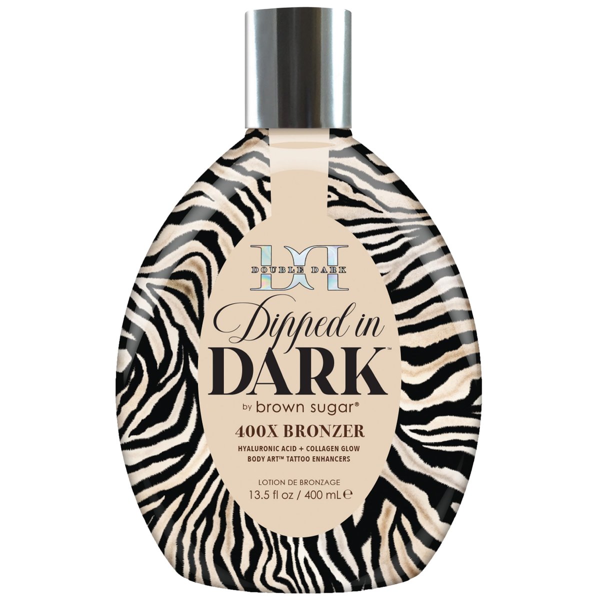 Brown Sugar Dipped in Dark Tanning Lotion - Double Dark 400X Bronzer with Hyaluronic Acid, Collagen & Tattoo Enhancers, 13.5 Fl Oz Avelisse