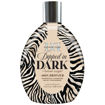 Brown Sugar Dipped in Dark Tanning Lotion - Double Dark 400X Bronzer with Hyaluronic Acid, Collagen & Tattoo Enhancers, 13.5 Fl Oz Avelisse