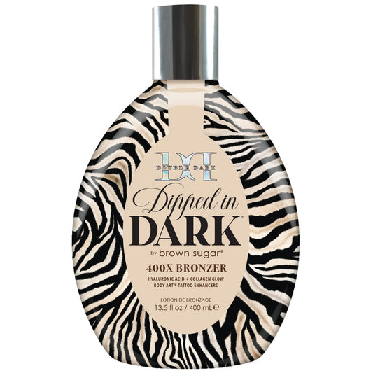 Brown Sugar Dipped in Dark Tanning Lotion - Double Dark 400X Bronzer with Hyaluronic Acid, Collagen & Tattoo Enhancers, 13.5 Fl Oz Avelisse