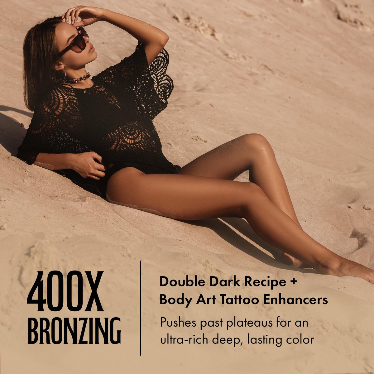 Brown Sugar Dipped in Dark Tanning Lotion - Double Dark 400X Bronzer with Hyaluronic Acid, Collagen & Tattoo Enhancers, 13.5 Fl Oz Avelisse