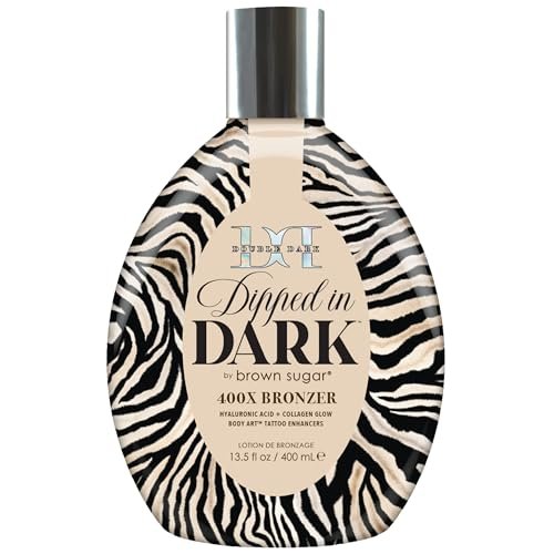 Brown Sugar Dipped in Dark Tanning Lotion - Double Dark 400X Bronzer with Hyaluronic Acid, Collagen & Tattoo Enhancers, 13.5 Fl Oz Avelisse