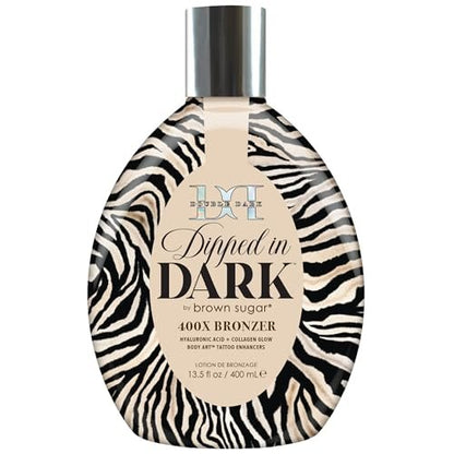 Brown Sugar Dipped in Dark Tanning Lotion - Double Dark 400X Bronzer with Hyaluronic Acid, Collagen & Tattoo Enhancers, 13.5 Fl Oz Avelisse