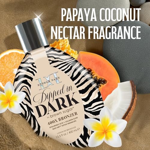 Brown Sugar Dipped in Dark Tanning Lotion - Double Dark 400X Bronzer with Hyaluronic Acid, Collagen & Tattoo Enhancers, 13.5 Fl Oz Avelisse