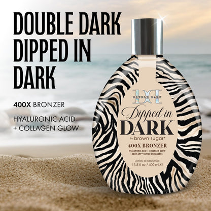 Brown Sugar Dipped in Dark Tanning Lotion - Double Dark 400X Bronzer with Hyaluronic Acid, Collagen & Tattoo Enhancers, 13.5 Fl Oz Avelisse