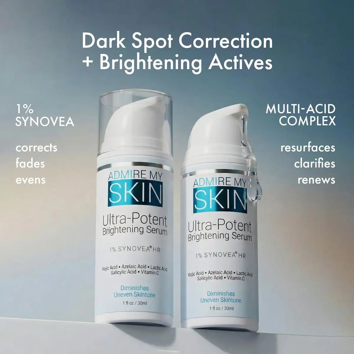 Admire My Skin Dark Spot Corrector Remover for Face - Brightening Discoloration Correcting Serum with Kojic Acid and Azelaic Acid for Melasma and Sun Spots 1oz Avelisse