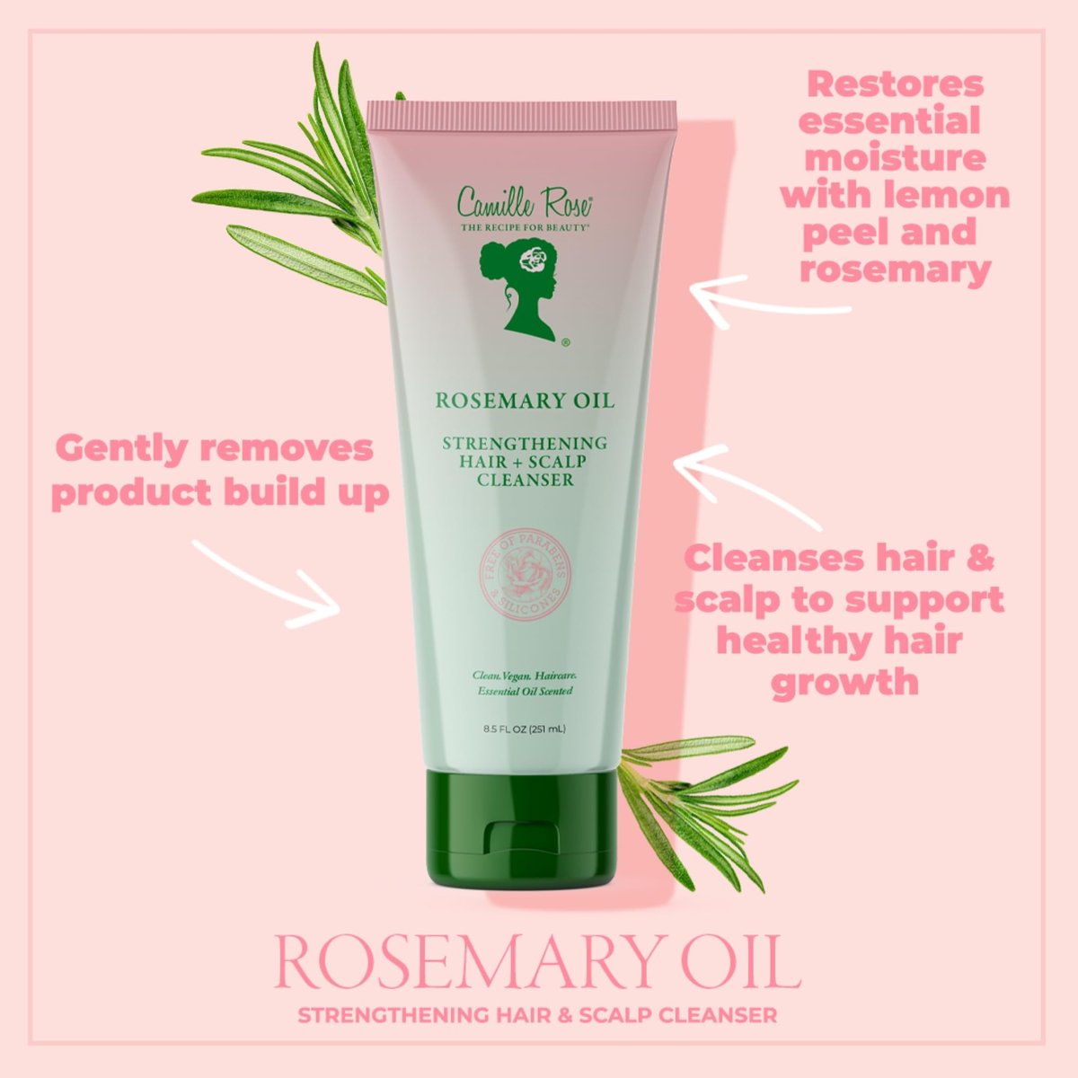 Camille Rose Rosemary Oil Hair and Scalp Cleanser with Castor, Peppermint & Rosemary Oils - 8.5 fl oz Avelisse