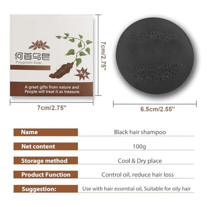 Fallopia Multiflora Shampoo Bar 3-Pack for Black & Thick Hair - He Shou Wu Shampoo Soap, Deeply Cleanses Scalp & Hair, Promotes Growth, Prevents Hair Loss