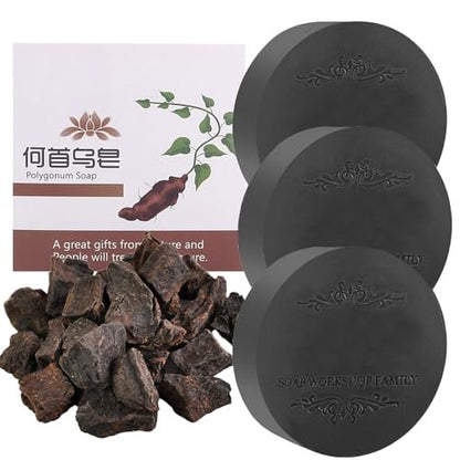 Fallopia Multiflora Shampoo Bar 3-Pack for Black & Thick Hair - He Shou Wu Shampoo Soap, Deeply Cleanses Scalp & Hair, Promotes Growth, Prevents Hair Loss