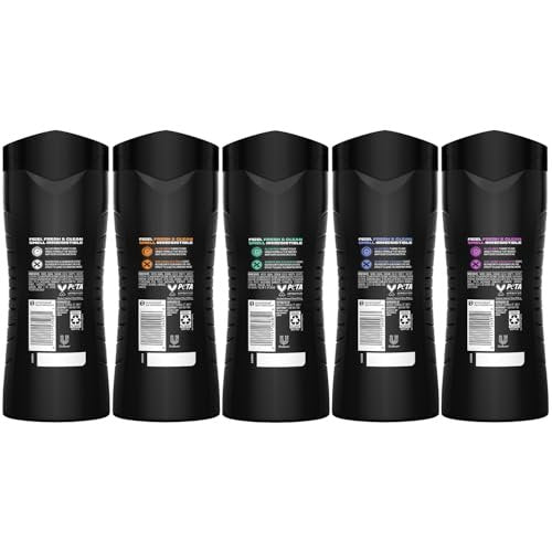 AXE Men's 3-in-1 Face, Body Wash & Shampoo Variety 5-Pack (Apollo, Dark Temptation, Black, Excite, Phoenix) 12 Hour Invigorating Scents, 16 Fl Oz Each Avelisse