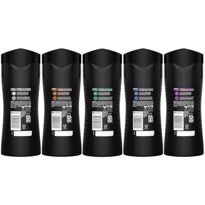 AXE Men's 3-in-1 Face, Body Wash & Shampoo Variety 5-Pack (Apollo, Dark Temptation, Black, Excite, Phoenix) 12 Hour Invigorating Scents, 16 Fl Oz Each Avelisse