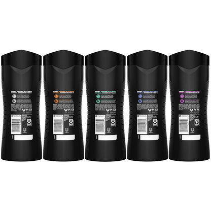 AXE Men's 3-in-1 Face, Body Wash & Shampoo Variety 5-Pack (Apollo, Dark Temptation, Black, Excite, Phoenix) 12 Hour Invigorating Scents, 16 Fl Oz Each Avelisse