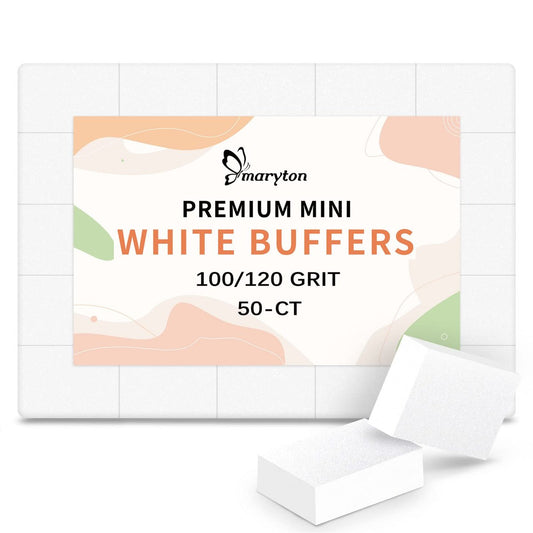 Maryton Mini Nail Buffer Blocks 100/120 Grit - Professional Salon White Buffers for Gel Polish & Acrylics (50 Count)