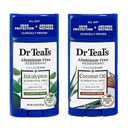 Dr. Teal's Deodorant Variety Gift Set (2 Pack, 2.65 oz Each) - Eucalyptus & Coconut Oil - Essential Oils, Shea Butter & Magnesium Help Absorb Moisture & Keep Skin Clean & Healthy