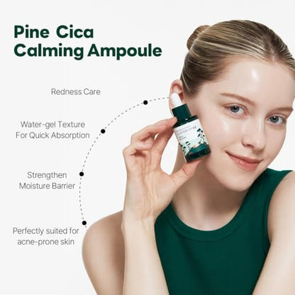 ROUND LAB Pine Calming Cica Ampoule 1.01 Fl Oz – Hydrating & Soothing Serum with Pine Cica and Hyaluronic Acid for Skin Barrier Strengthening, Gentle Exfoliation, Deep Moisture