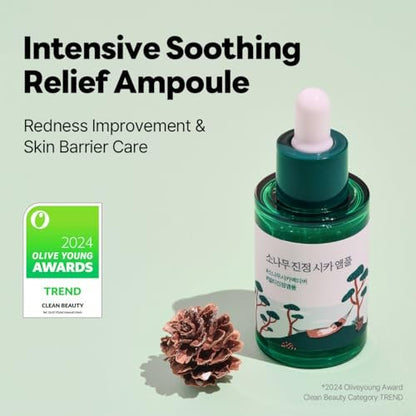 ROUND LAB Pine Calming Cica Ampoule 1.01 Fl Oz – Hydrating & Soothing Serum with Pine Cica and Hyaluronic Acid for Skin Barrier Strengthening, Gentle Exfoliation, Deep Moisture
