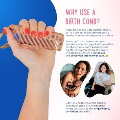 Mama Natural Wooden Labor Comb – Ergonomic Birth & Delivery Support for Contractions & Acupressure Relief