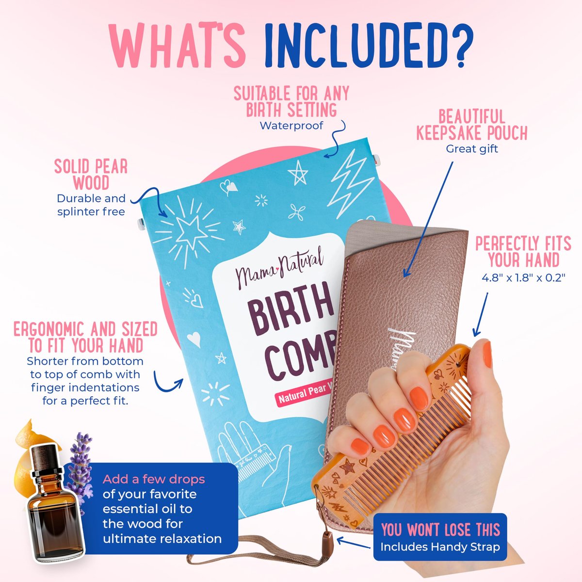 Mama Natural Wooden Labor Comb – Ergonomic Birth & Delivery Support for Contractions & Acupressure Relief - görsel 10