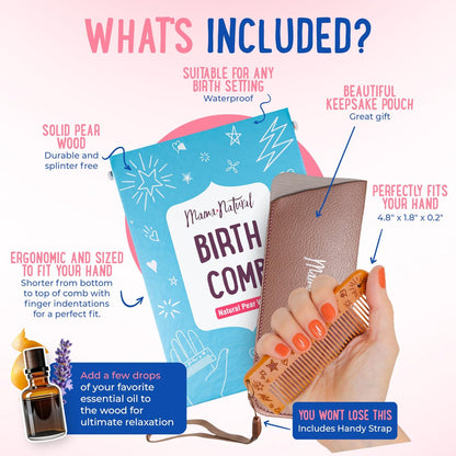 Mama Natural Wooden Labor Comb – Ergonomic Birth & Delivery Support for Contractions & Acupressure Relief
