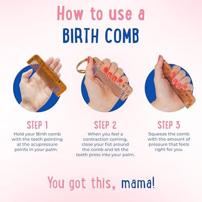 Mama Natural Wooden Labor Comb – Ergonomic Birth & Delivery Support for Contractions & Acupressure Relief