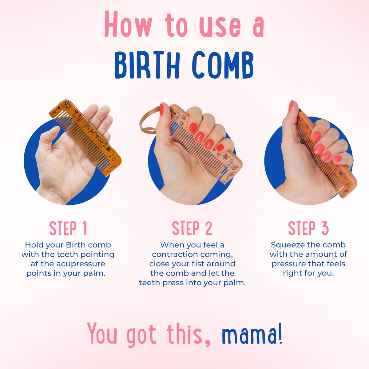 Mama Natural Wooden Labor Comb – Ergonomic Birth & Delivery Support for Contractions & Acupressure Relief - görsel 6