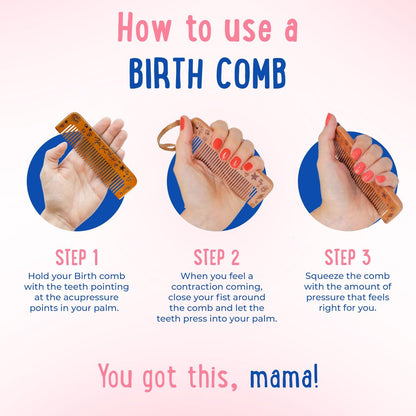 Mama Natural Wooden Labor Comb – Ergonomic Birth & Delivery Support for Contractions & Acupressure Relief