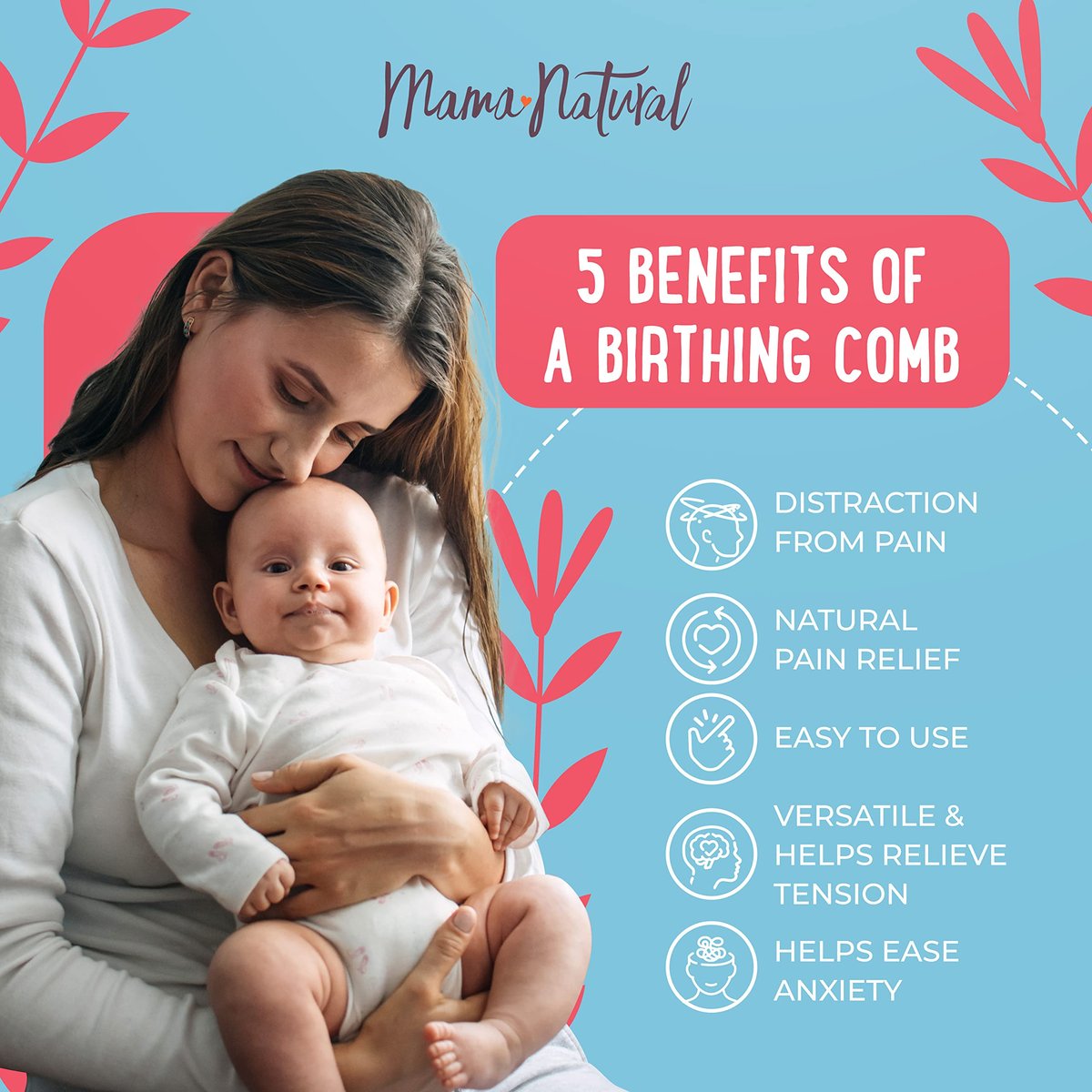 Mama Natural Wooden Labor Comb – Ergonomic Birth & Delivery Support for Contractions & Acupressure Relief - görsel 12