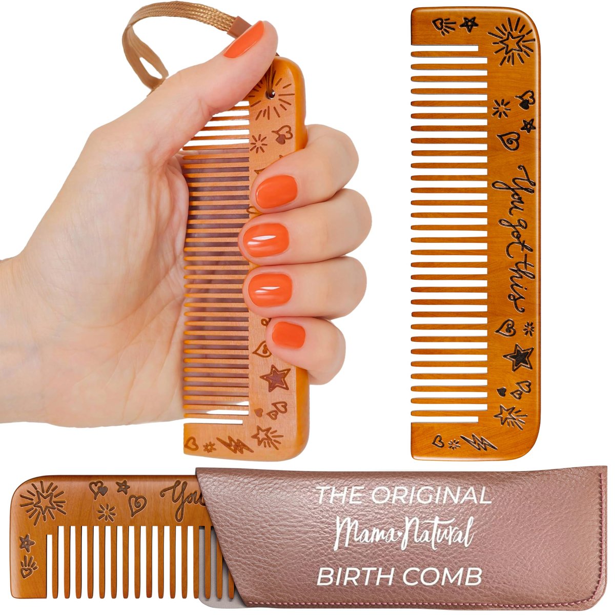 Mama Natural Wooden Labor Comb – Ergonomic Birth & Delivery Support for Contractions & Acupressure Relief - görsel 1