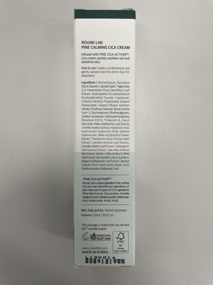 ROUND LAB Pine Calming Cica Cream 1.69 Fl Oz – Low-Acidic Soothing Moisturizer with Pine Cica, BHA + LHA, and Hyaluronic Acid for Skin Barrier Support, Sebum Control, and Hydration