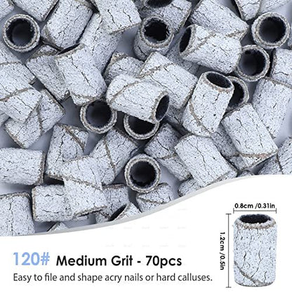 ANBEISTEE 210-Piece Sanding Bands Nail Drill Bits Set - #80 #120 #180 Grits, 3/32" Mandrel, Stainless Steel, for Acrylic Nails, Manicures & Pedicures