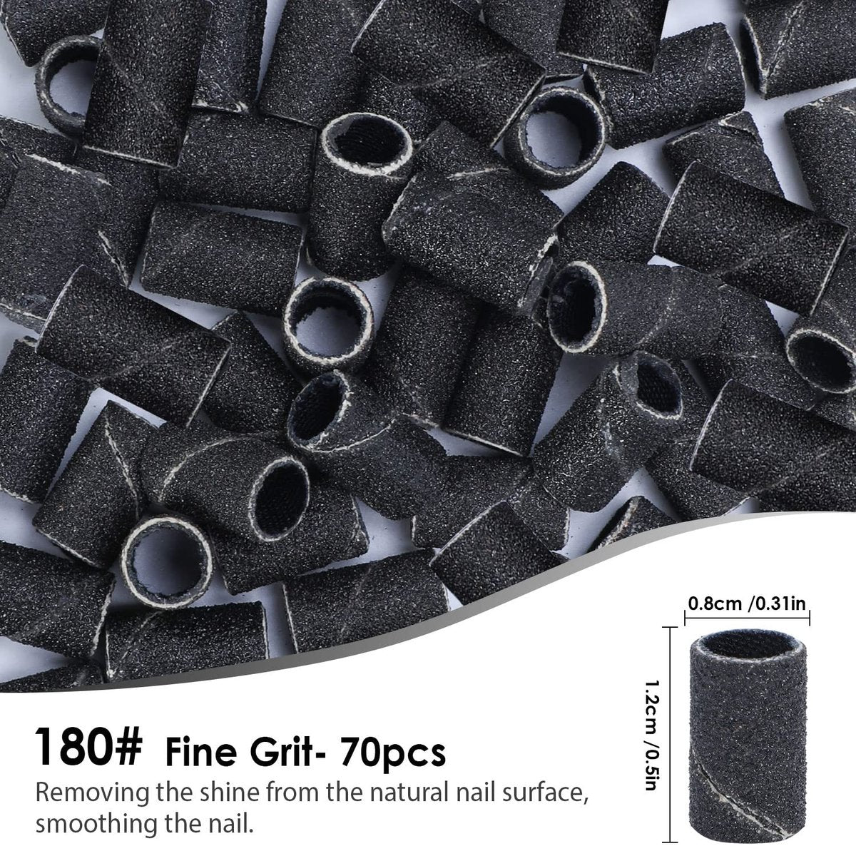 ANBEISTEE 210-Piece Sanding Bands Nail Drill Bits Set - #80 #120 #180 Grits, 3/32" Mandrel, Stainless Steel, for Acrylic Nails, Manicures & Pedicures - görsel 7