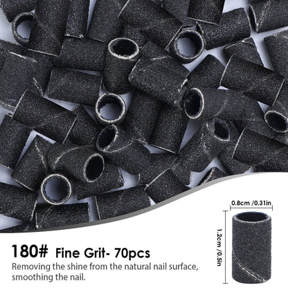 ANBEISTEE 210-Piece Sanding Bands Nail Drill Bits Set - #80 #120 #180 Grits, 3/32" Mandrel, Stainless Steel, for Acrylic Nails, Manicures & Pedicures