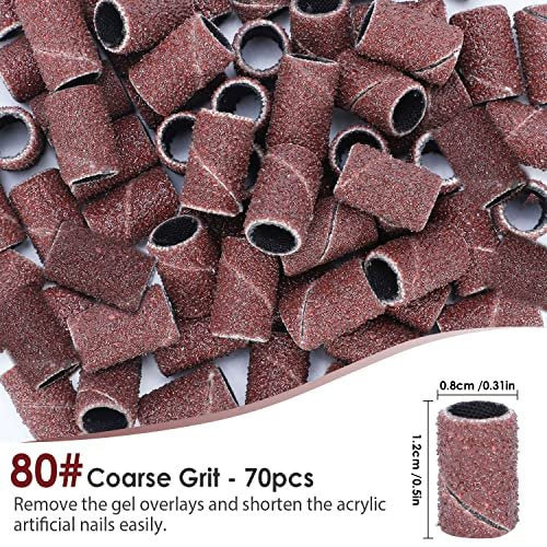 ANBEISTEE 210-Piece Sanding Bands Nail Drill Bits Set - #80 #120 #180 Grits, 3/32" Mandrel, Stainless Steel, for Acrylic Nails, Manicures & Pedicures - görsel 4