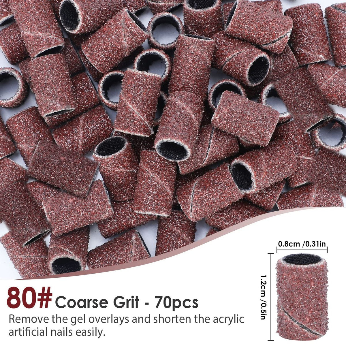 ANBEISTEE 210-Piece Sanding Bands Nail Drill Bits Set - #80 #120 #180 Grits, 3/32" Mandrel, Stainless Steel, for Acrylic Nails, Manicures & Pedicures - görsel 3