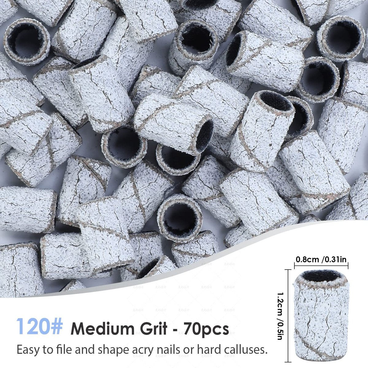 ANBEISTEE 210-Piece Sanding Bands Nail Drill Bits Set - #80 #120 #180 Grits, 3/32" Mandrel, Stainless Steel, for Acrylic Nails, Manicures & Pedicures - görsel 5