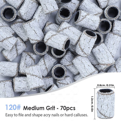 ANBEISTEE 210-Piece Sanding Bands Nail Drill Bits Set - #80 #120 #180 Grits, 3/32" Mandrel, Stainless Steel, for Acrylic Nails, Manicures & Pedicures