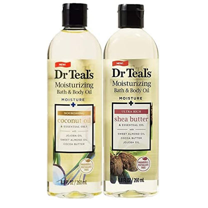 Dr. Teals Bath & Body Oil Variety Gift Set - Shea Butter & Coconut Oil, 2 Pack (8.8 oz each) - Hydrating Spa Kit for Dry Skin & Relaxation