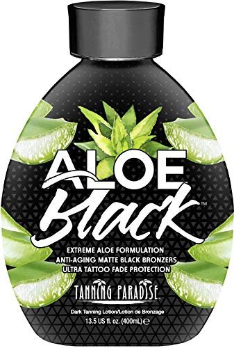Tanning Paradise Aloe Black Lotion – Anti-Aging Matte Black Bronzer, Anti-Orange, Tattoo & Color Fade Protection, Deep Hydration, 13.5 oz Avelisse