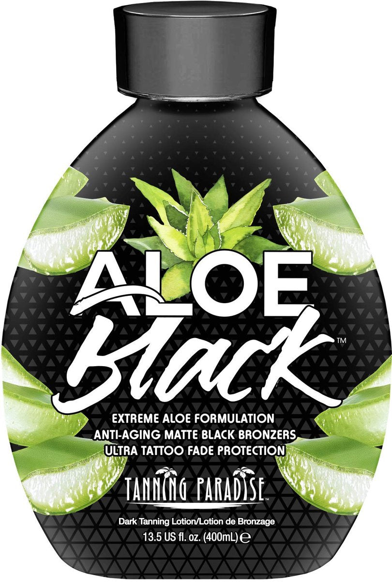 Tanning Paradise Aloe Black Lotion – Anti-Aging Matte Black Bronzer, Anti-Orange, Tattoo & Color Fade Protection, Deep Hydration, 13.5 oz Avelisse