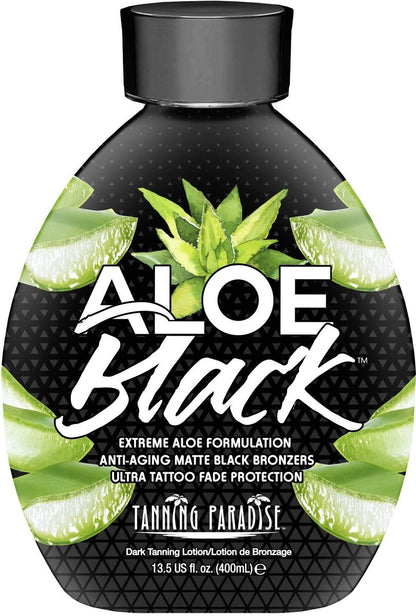 Tanning Paradise Aloe Black Lotion – Anti-Aging Matte Black Bronzer, Anti-Orange, Tattoo & Color Fade Protection, Deep Hydration, 13.5 oz Avelisse