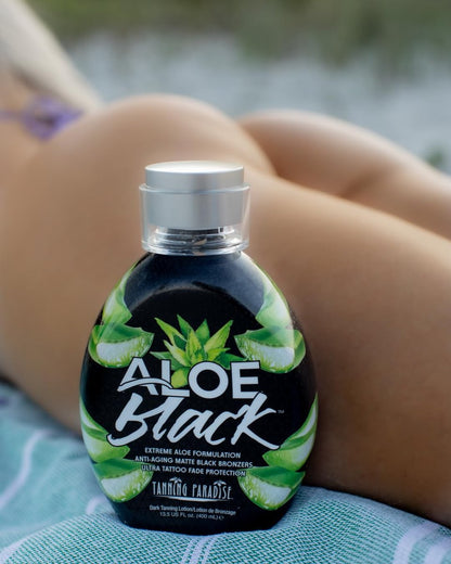 Tanning Paradise Aloe Black Lotion – Anti-Aging Matte Black Bronzer, Anti-Orange, Tattoo & Color Fade Protection, Deep Hydration, 13.5 oz Avelisse