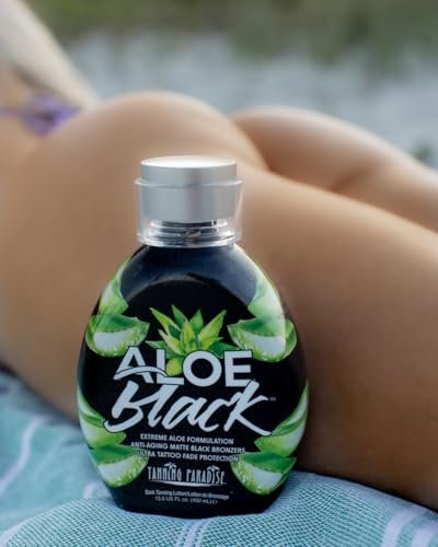 Tanning Paradise Aloe Black Lotion – Anti-Aging Matte Black Bronzer, Anti-Orange, Tattoo & Color Fade Protection, Deep Hydration, 13.5 oz Avelisse