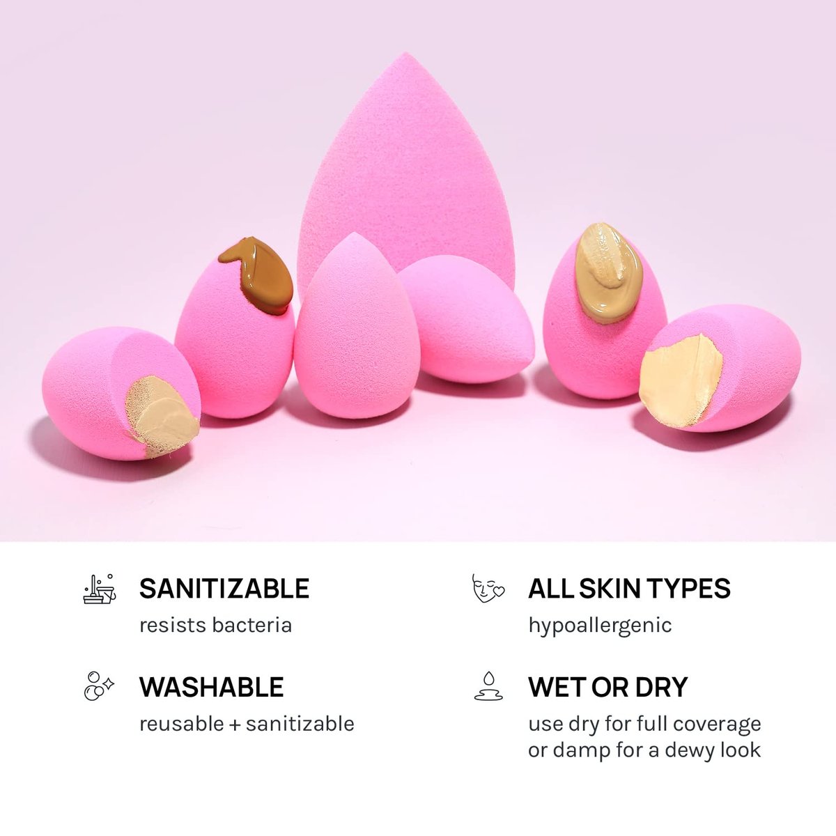 AOA STUDIO Collection MiNi Makeup Sponge Set - 6 Latex-Free Blenders for Powder, Cream & Liquid (Pink) - görsel 9