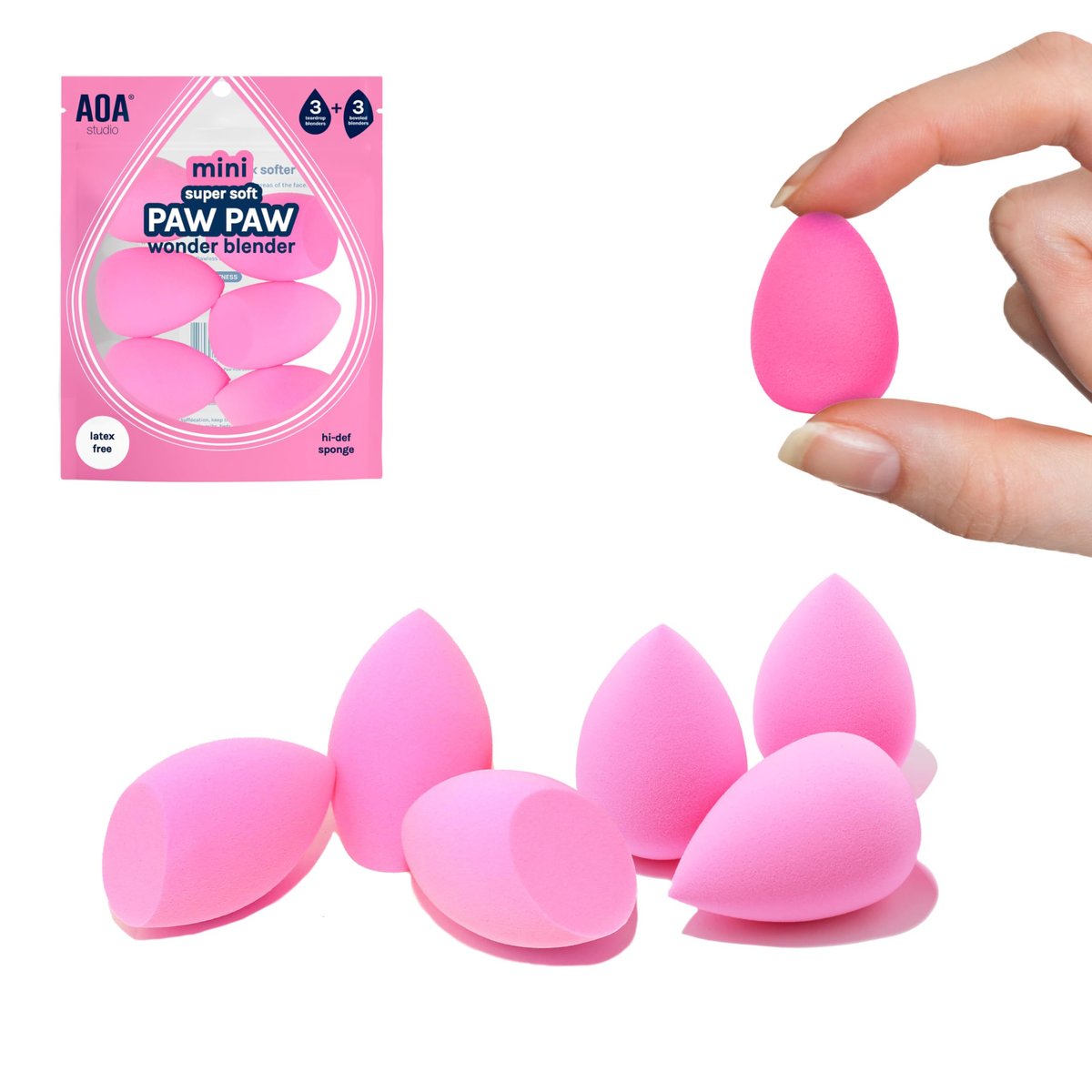 AOA STUDIO Collection MiNi Makeup Sponge Set - 6 Latex-Free Blenders for Powder, Cream & Liquid (Pink) - görsel 1