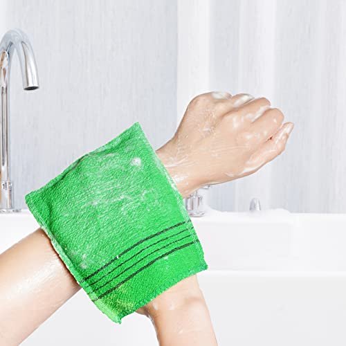 6-Piece Korean Exfoliating Mitts & Washcloth Set – Green, Yellow, Rose Red - görsel 8