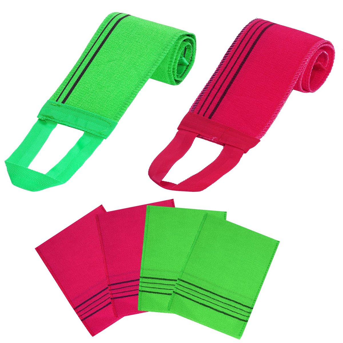 6-Piece Korean Exfoliating Mitts & Washcloth Set – Green, Yellow, Rose Red - görsel 1