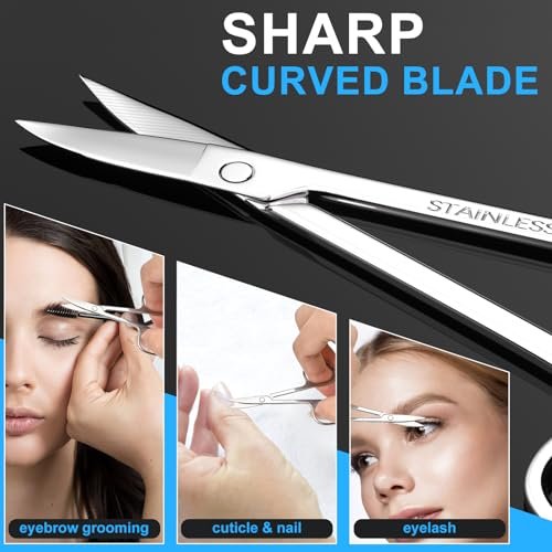 Precision Facial Hair Scissors Set – Curved & Rounded Safety Tip for Beard, Nose, Eyebrow, and Ear Trimming – Stainless Steel, 2-Pack - görsel 8