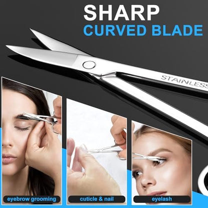 Precision Facial Hair Scissors Set – Curved & Rounded Safety Tip for Beard, Nose, Eyebrow, and Ear Trimming – Stainless Steel, 2-Pack