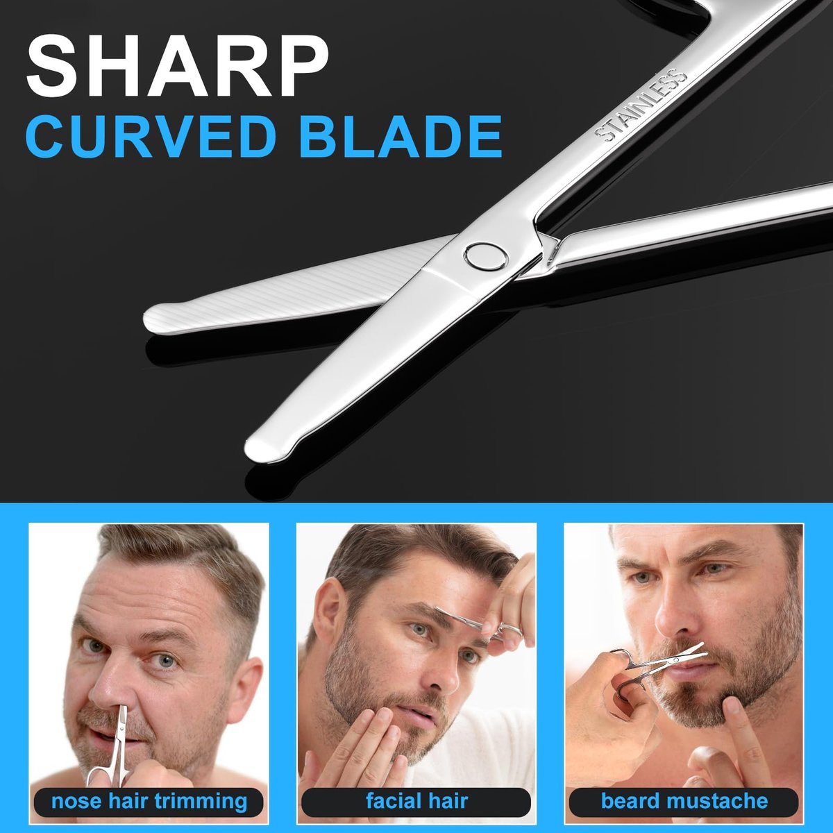 Precision Facial Hair Scissors Set – Curved & Rounded Safety Tip for Beard, Nose, Eyebrow, and Ear Trimming – Stainless Steel, 2-Pack - görsel 9