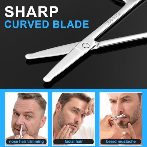 Precision Facial Hair Scissors Set – Curved & Rounded Safety Tip for Beard, Nose, Eyebrow, and Ear Trimming – Stainless Steel, 2-Pack - görsel 10