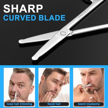 Precision Facial Hair Scissors Set – Curved & Rounded Safety Tip for Beard, Nose, Eyebrow, and Ear Trimming – Stainless Steel, 2-Pack